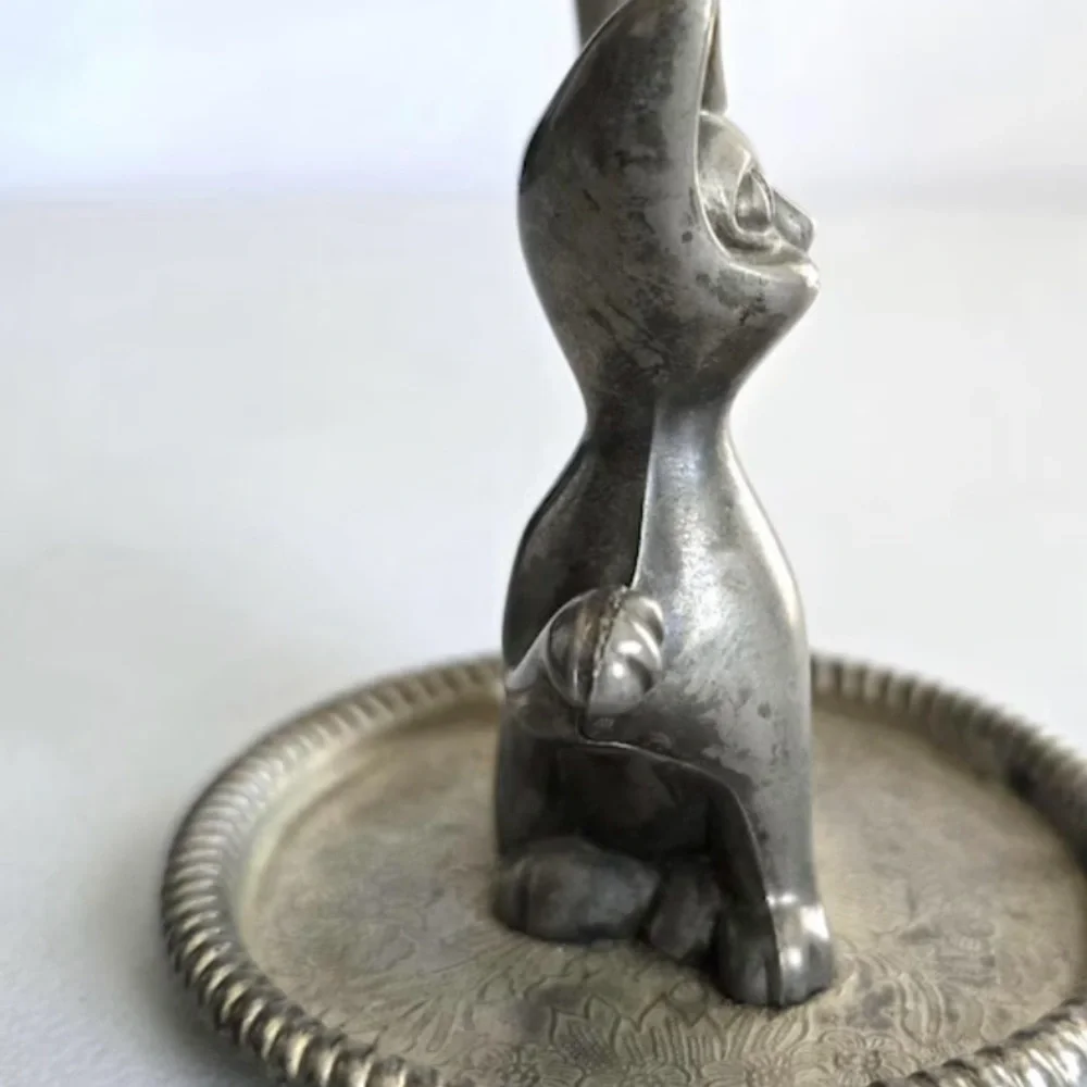 Pewter Cat Jewelry Dish - Decorative Ring Holder